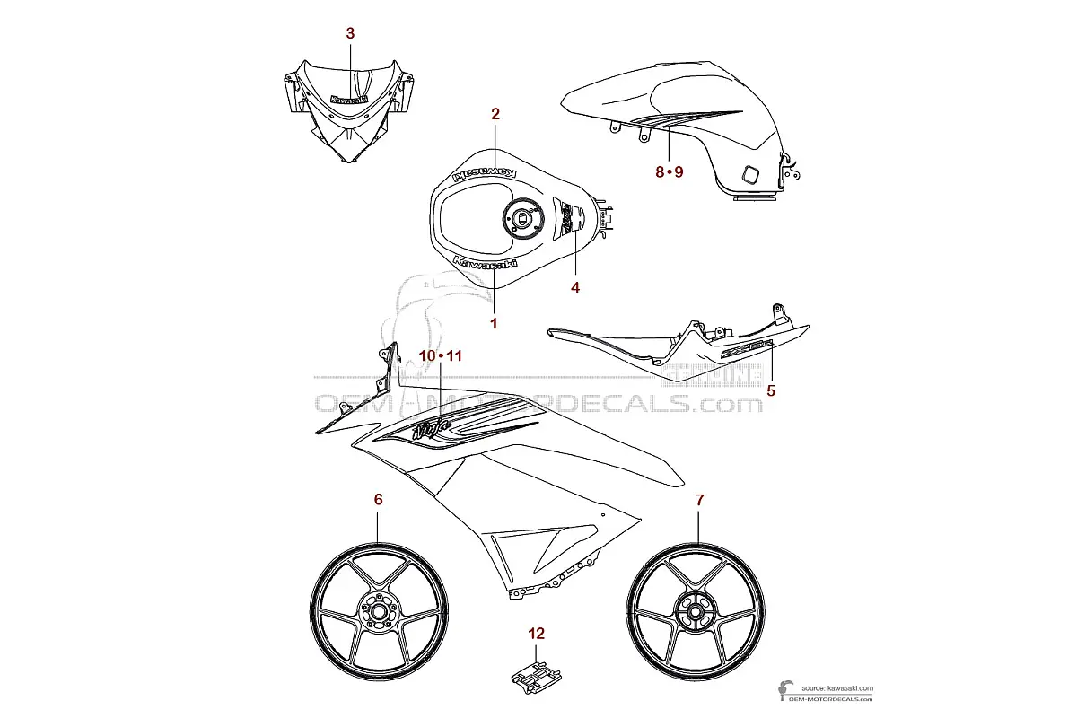 Naklejki do Kawasaki ZX6R 2011 - Zielony • Kawasaki Naklejki OEM