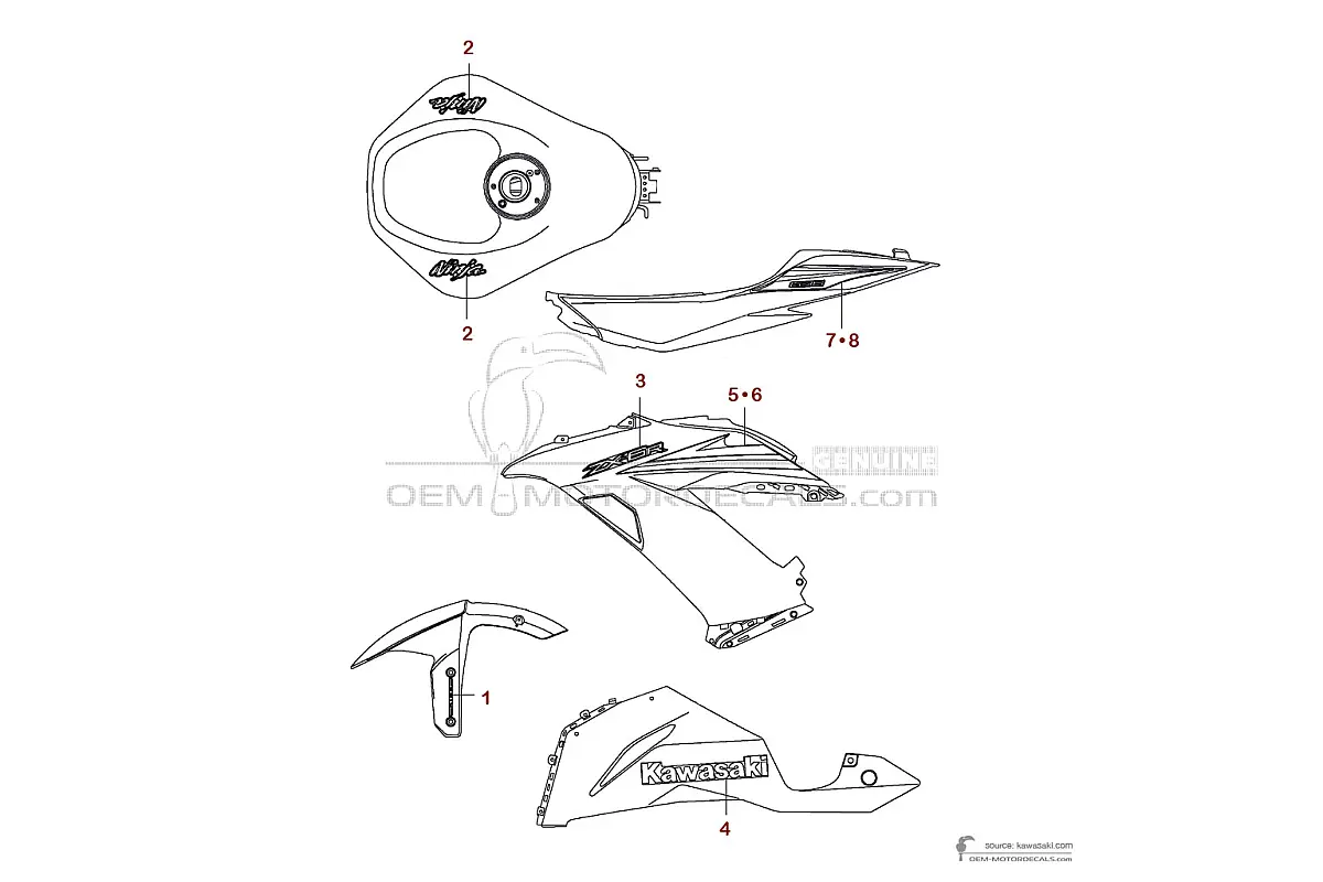Aufkleber für Kawasaki ZX6R 2015 - Weiss • Kawasaki OEM-Aufkleber