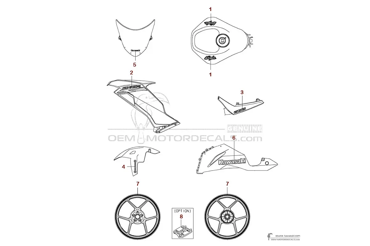 Stickers voor Kawasaki ZX6R 2019 - Zwart • Kawasaki OEM Stickers