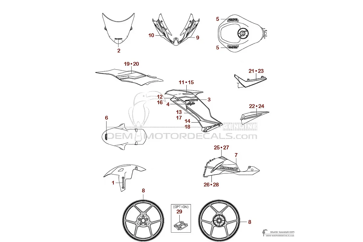 Aufkleber für Kawasaki ZX6R 2023 - Grün • Kawasaki OEM-Aufkleber