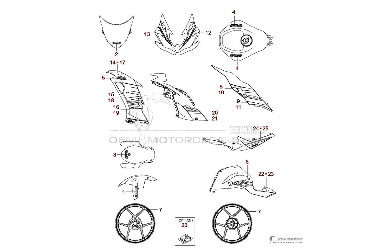 Autocollants pour Kawasaki ZX6R 2023 - Vert • Kawasaki Autocollants OEM