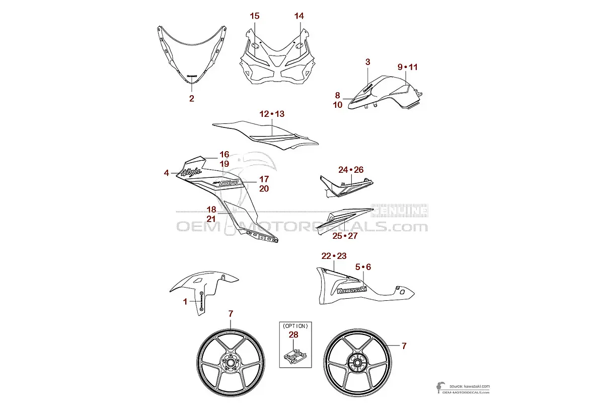 Decals for Kawasaki NINJA ZX6R 2024 - Gray • Kawasaki OEM Decals