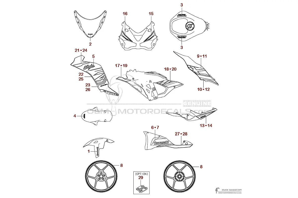 Decals for Kawasaki NINJA ZX6R 2024 - Green • Kawasaki OEM Decals
