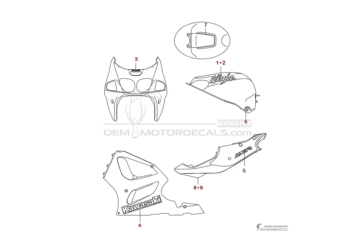 Pegatinas para Kawasaki ZX7R 1997 - Verde • Kawasaki Pegatinas OEM