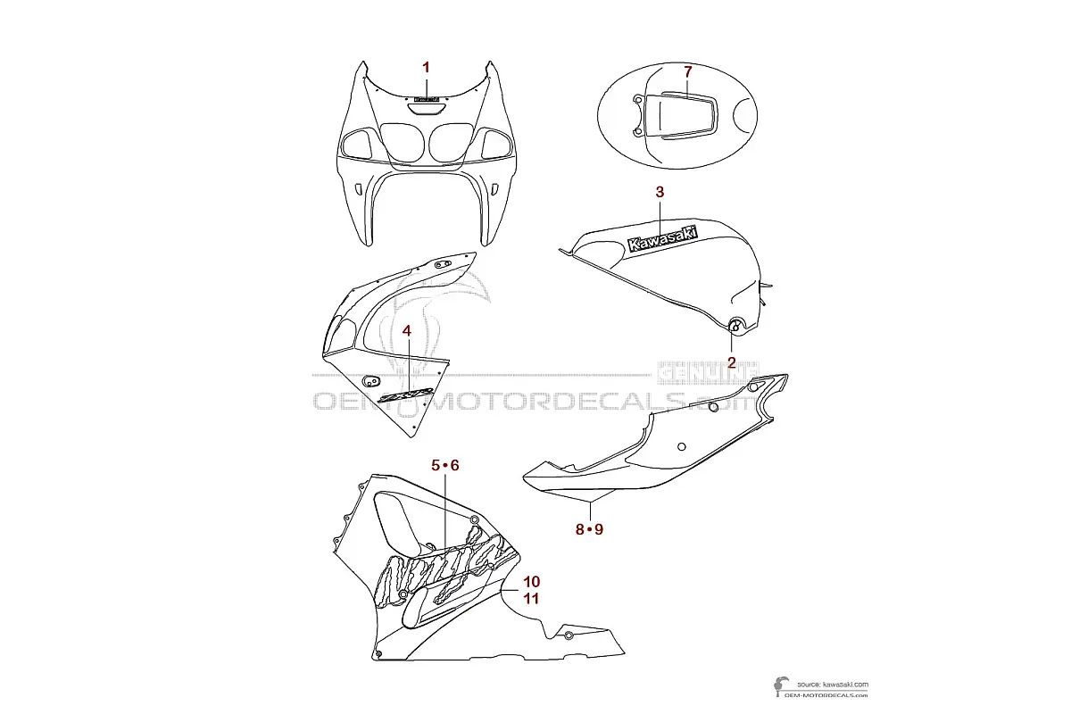 Naklejki do Kawasaki ZX7R 1999 - Zielony • Kawasaki Naklejki OEM