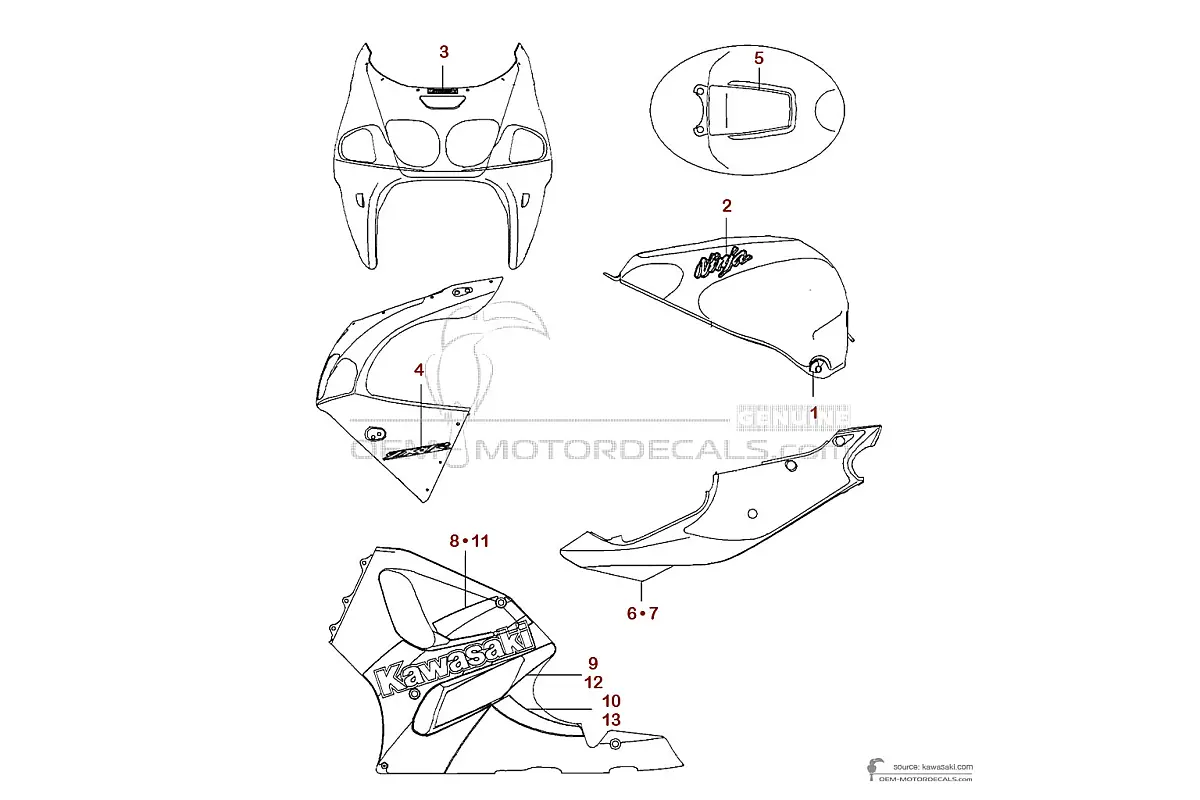Decals for Kawasaki ZX7R 2000 - Green • Kawasaki OEM Decals