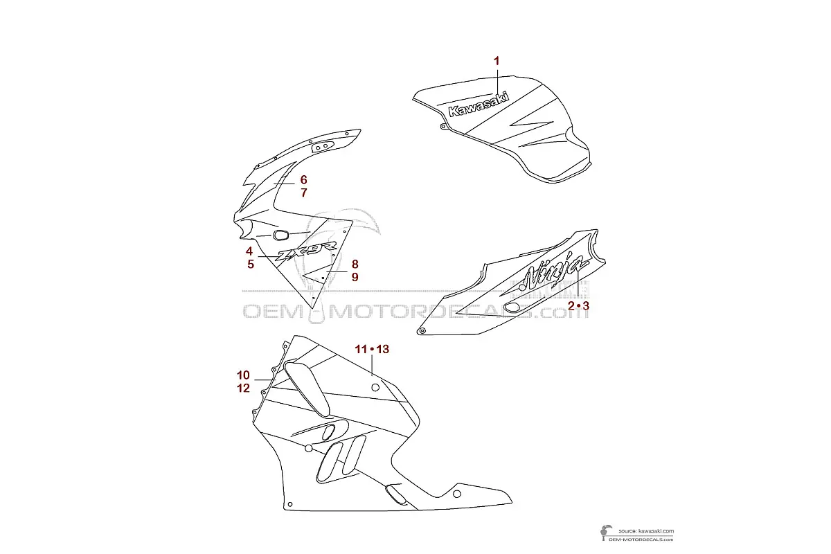 Aufkleber für Kawasaki ZX9R 1994 - Blau • Kawasaki OEM-Aufkleber