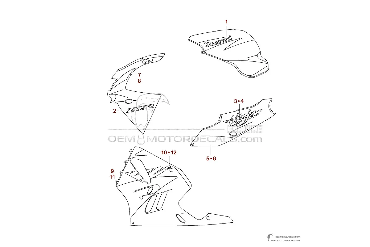 Aufkleber für Kawasaki ZX9R 1996 - Grün • Kawasaki OEM-Aufkleber