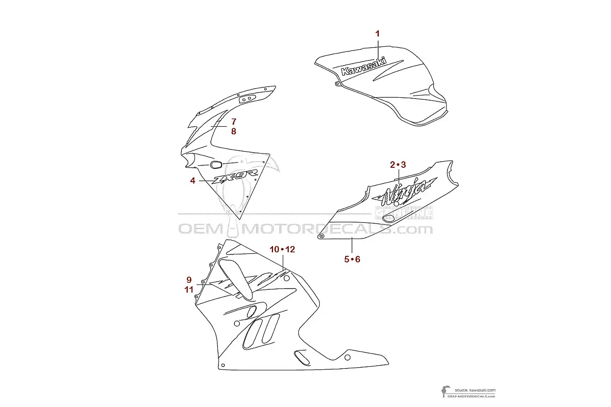 Pegatinas para Kawasaki ZX9R 1996 - Violeta • Kawasaki Pegatinas OEM