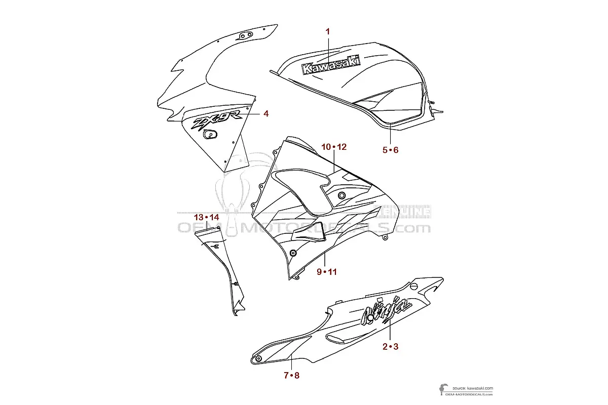 Pegatinas para Kawasaki ZX9R 1999 - Verde • Kawasaki Pegatinas OEM