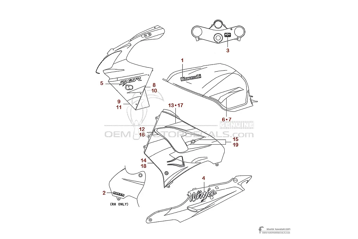 Aufkleber für Kawasaki ZX9R 2000 - Grün • Kawasaki OEM-Aufkleber