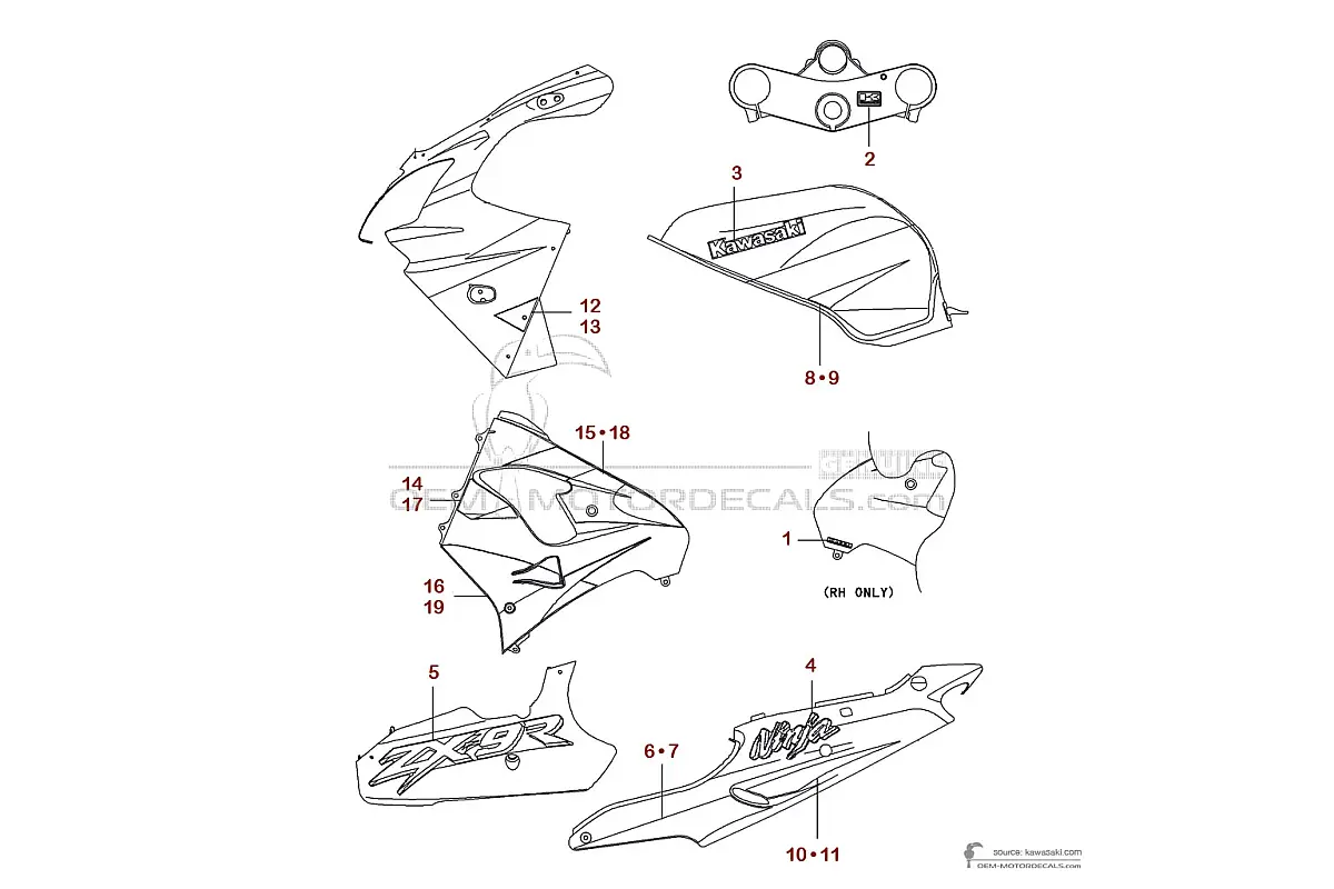 Pegatinas para Kawasaki ZX9R 2001 - Gris • Kawasaki Pegatinas OEM