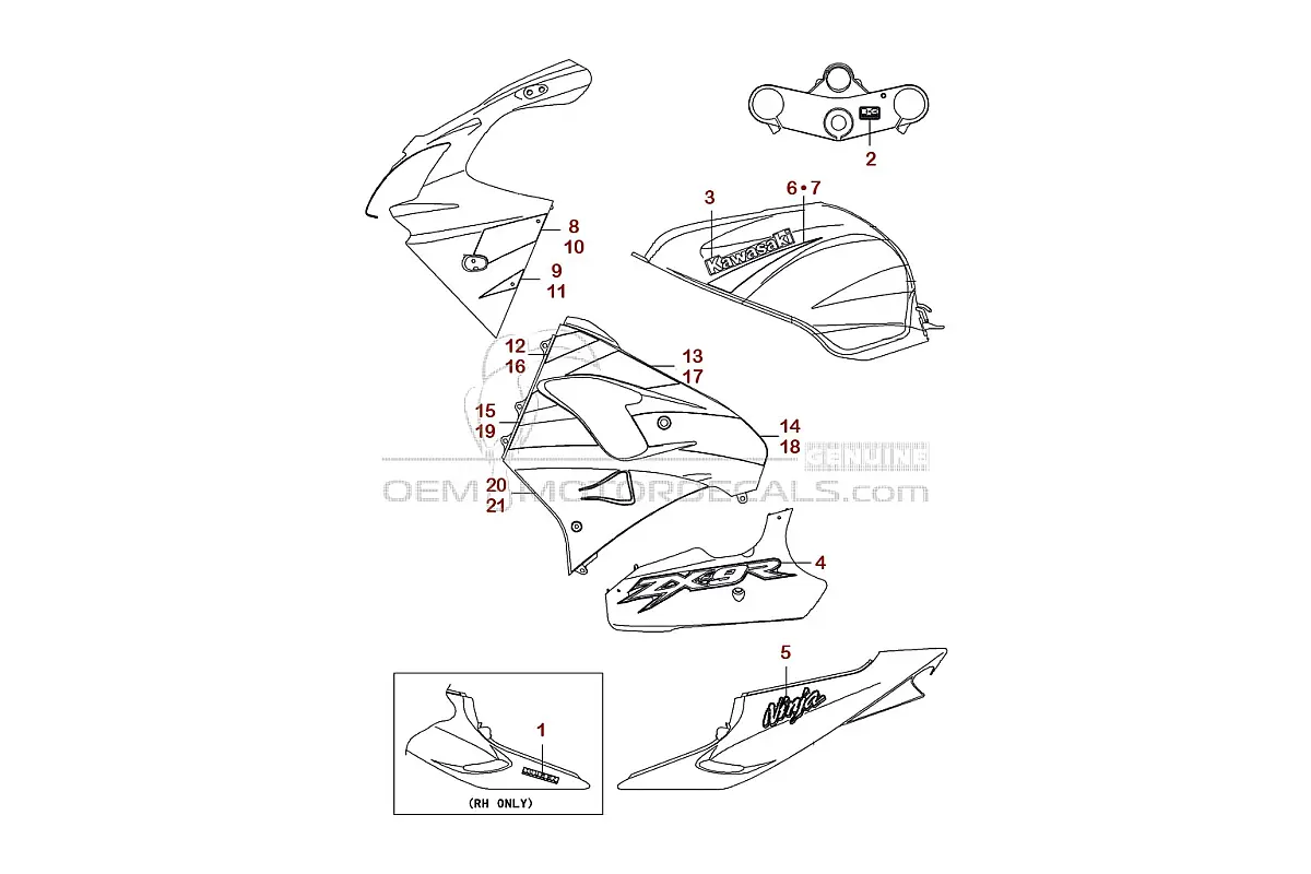 Aufkleber für Kawasaki ZX9R 2002 - Grün • Kawasaki OEM-Aufkleber