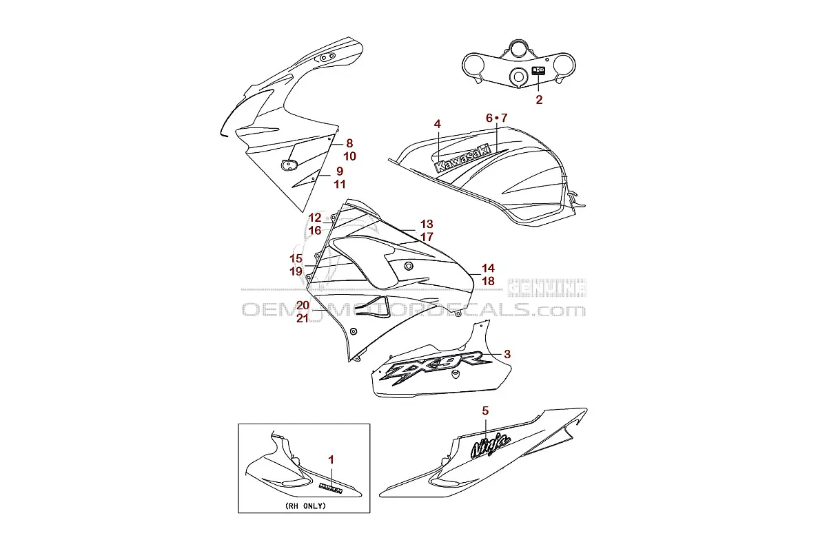 Aufkleber für Kawasaki ZX9R 2002 - Silber • Kawasaki OEM-Aufkleber