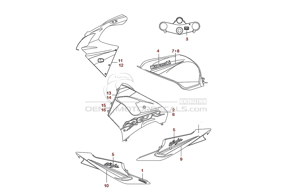 Autocollants pour Kawasaki ZX9R 2003 - Vert • Kawasaki Autocollants OEM