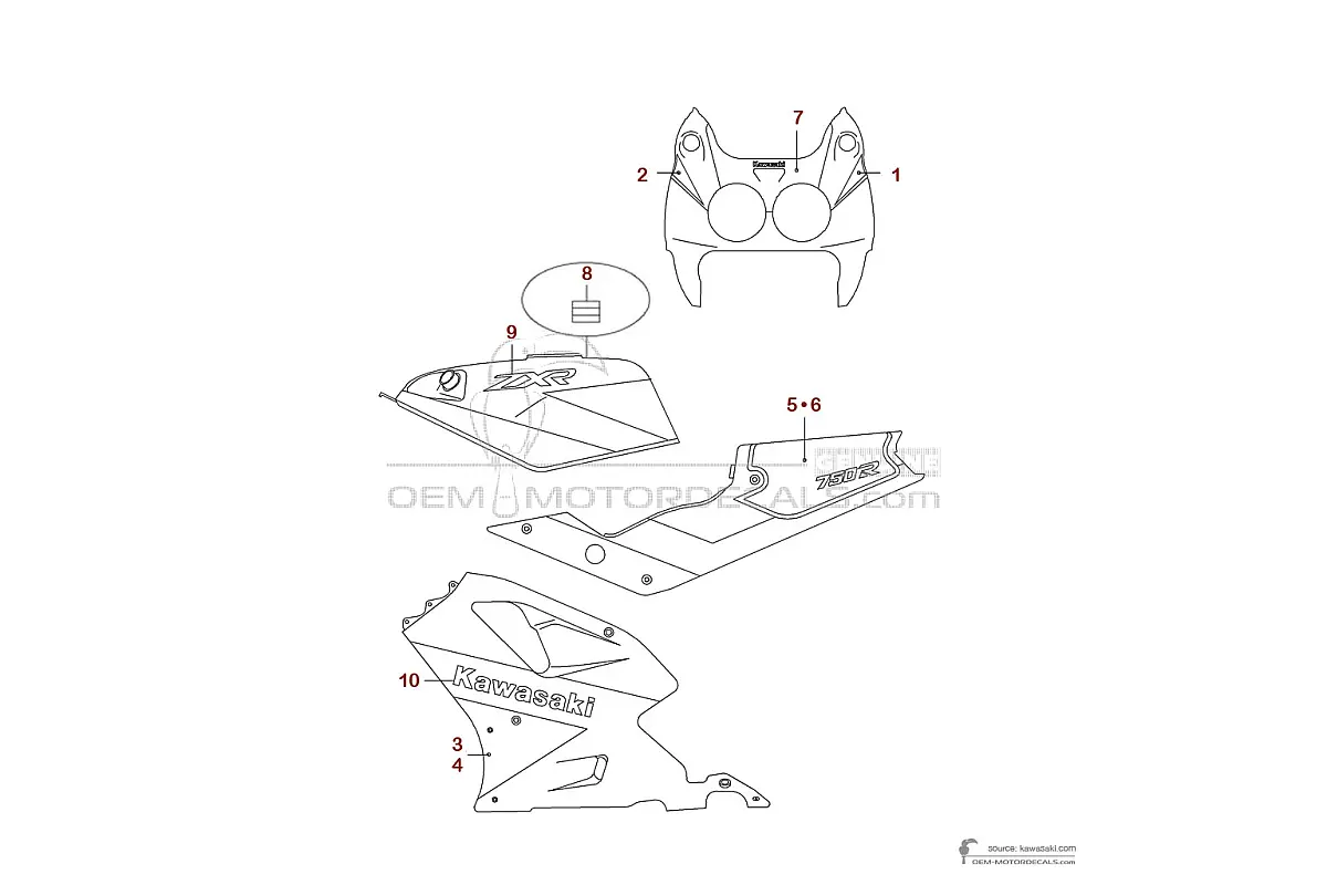 Pegatinas para Kawasaki ZXR750R 1991 - Verde • Kawasaki Pegatinas OEM