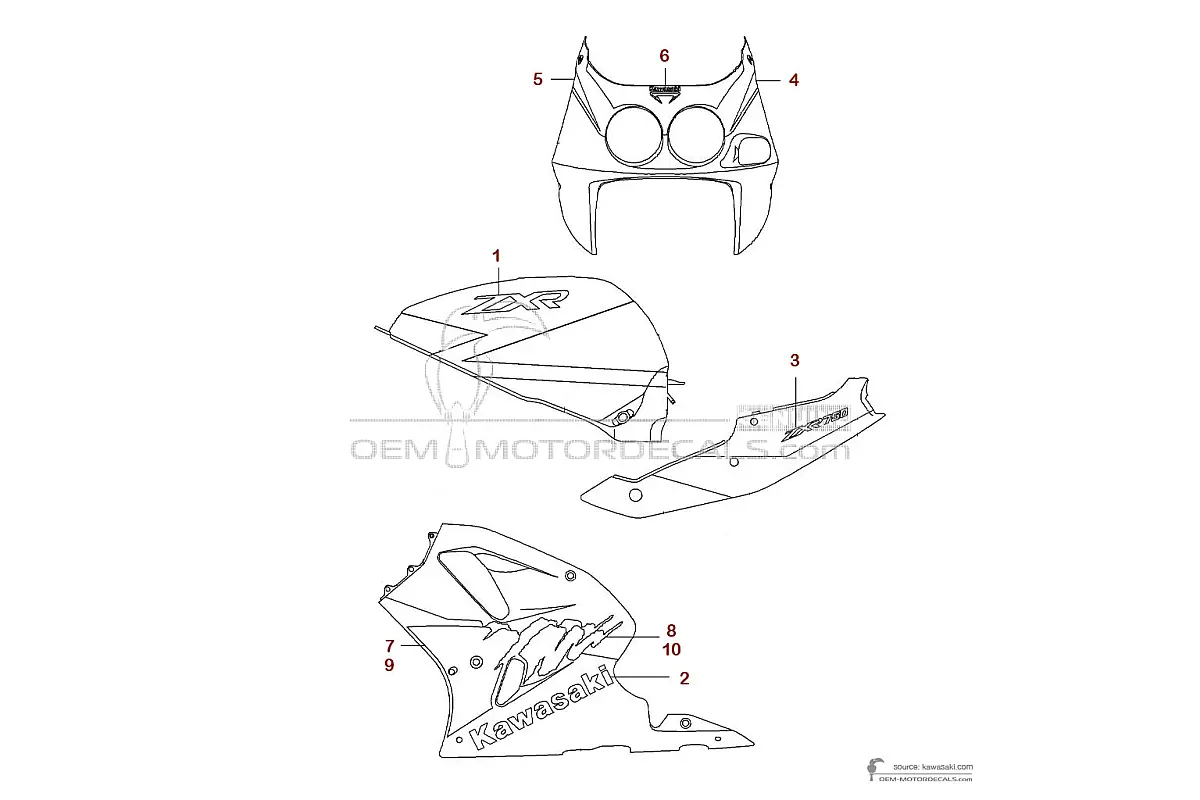 Pegatinas para Kawasaki ZXR750 1993 - Verde • Kawasaki Pegatinas OEM