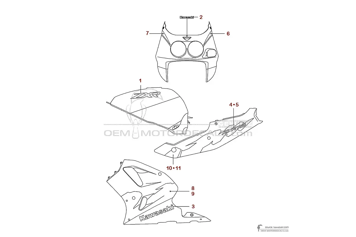 Aufkleber für Kawasaki ZXR750R 1993 - Ebony • Kawasaki OEM-Aufkleber