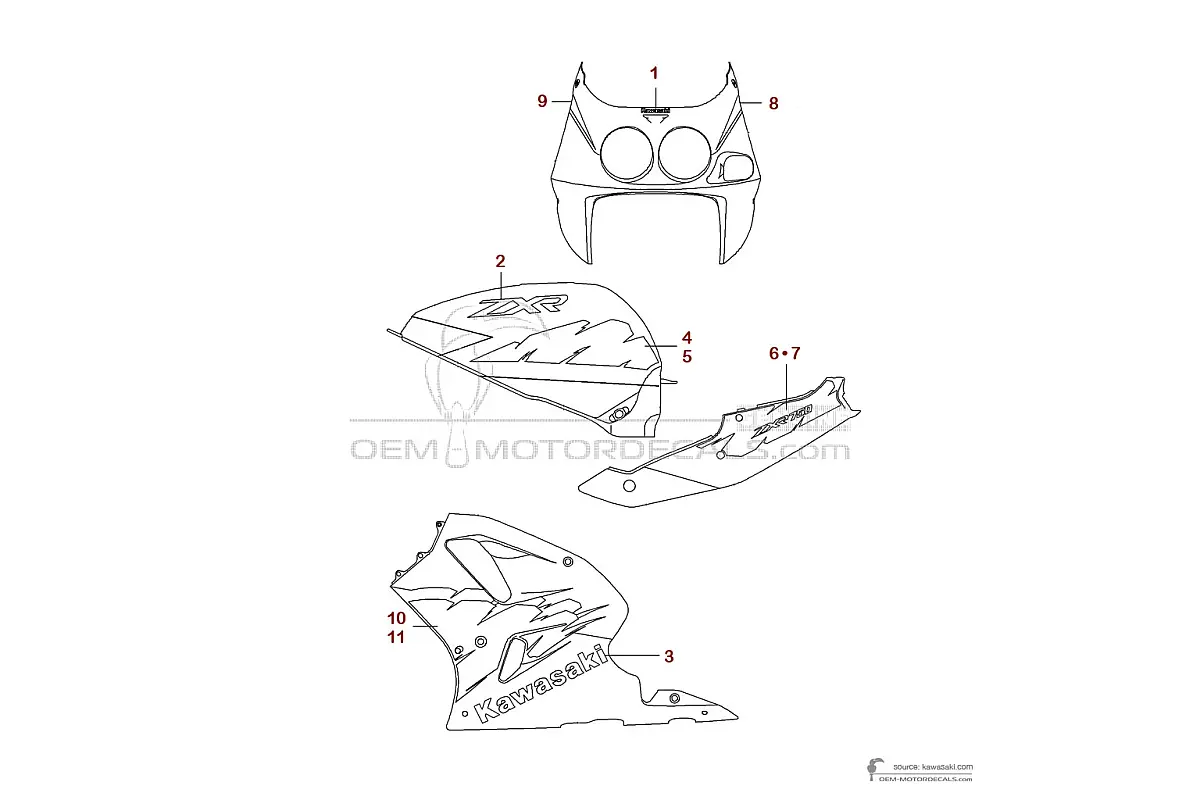 Pegatinas para Kawasaki ZXR750 1994 - Ebony • Kawasaki Pegatinas OEM