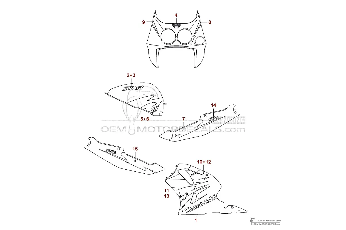 Adesivi per Kawasaki ZXR750 1995 - Verde • Kawasaki Adesivi OEM