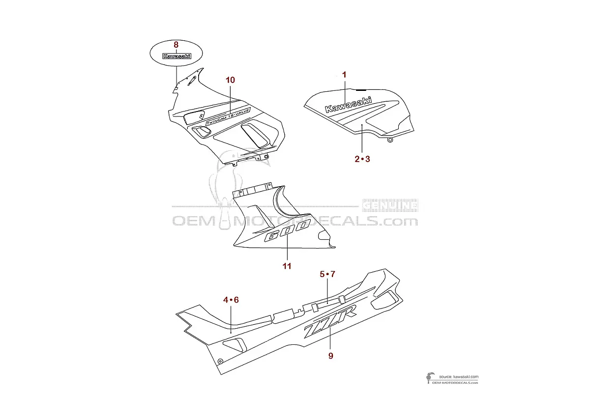 Decals for Kawasaki ZZR600 1991 - Silver • Kawasaki OEM Decals