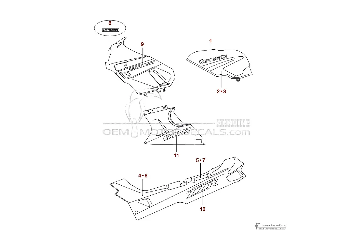 Naklejki do Kawasaki ZZR600 1992 - Ebony • Kawasaki Naklejki OEM