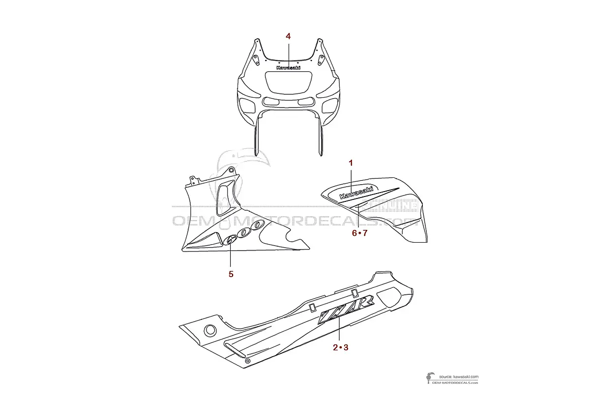 Naklejki do Kawasaki ZZR600 1993 - Fioletowy • Kawasaki Naklejki OEM