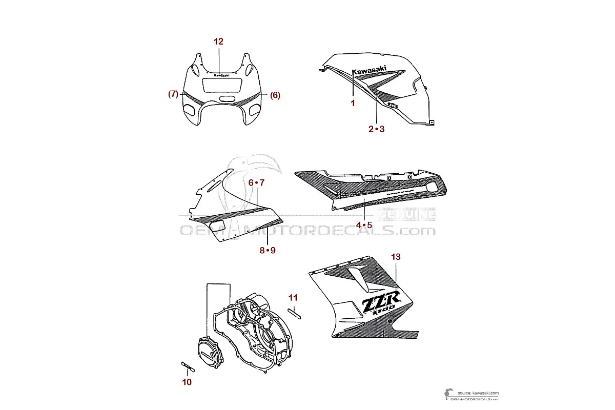 Naklejki do Kawasaki ZZR1100 1991 - Fioletowy • Kawasaki Naklejki OEM