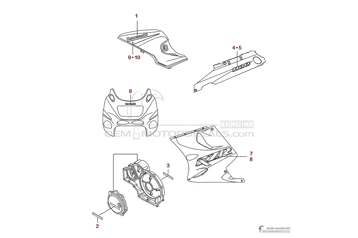 Autocollants pour Kawasaki ZZR1100 1993 - Vert • Kawasaki Autocollants OEM