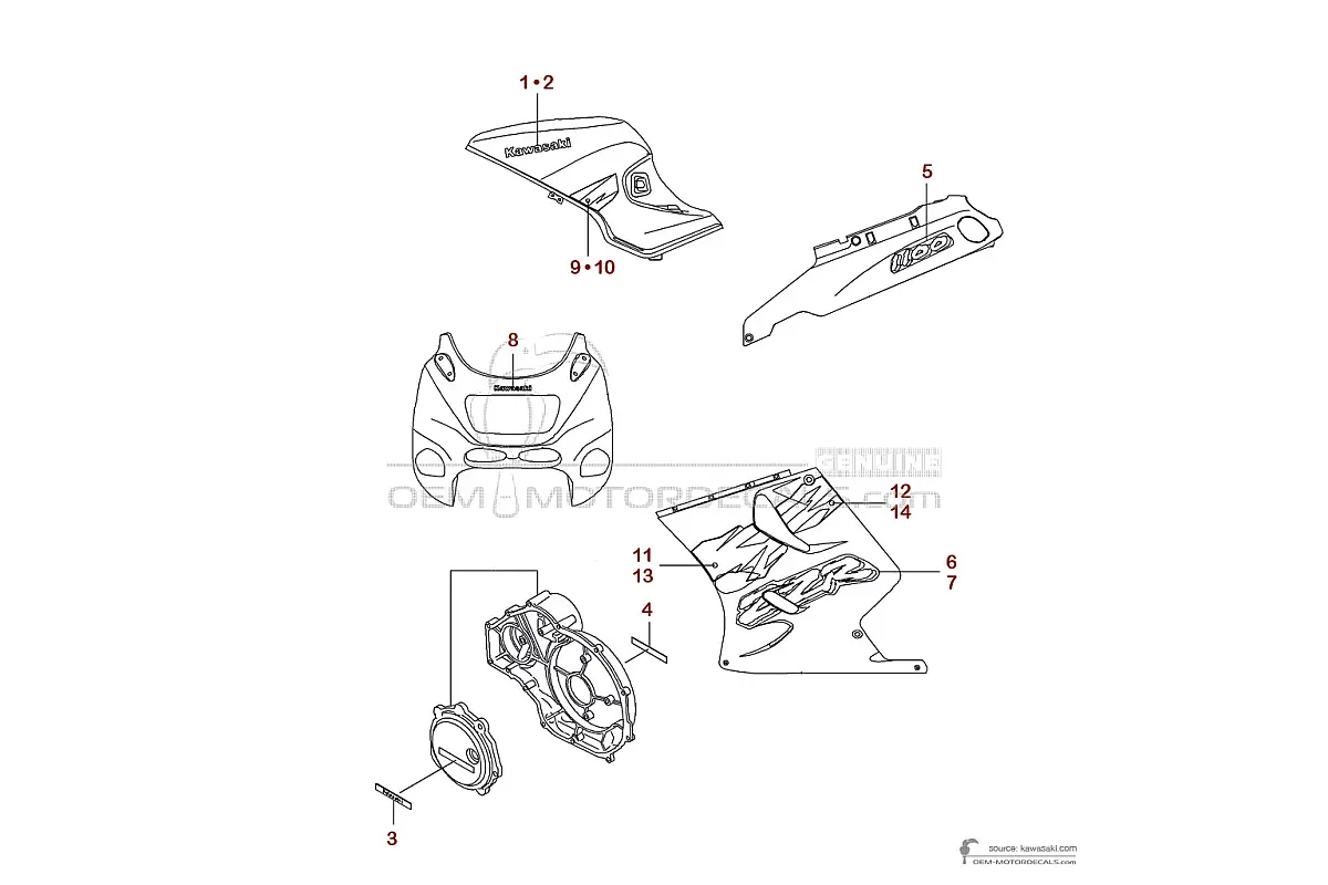 Autocollants pour Kawasaki ZZR1100 1995 - Bleu • Kawasaki Autocollants OEM