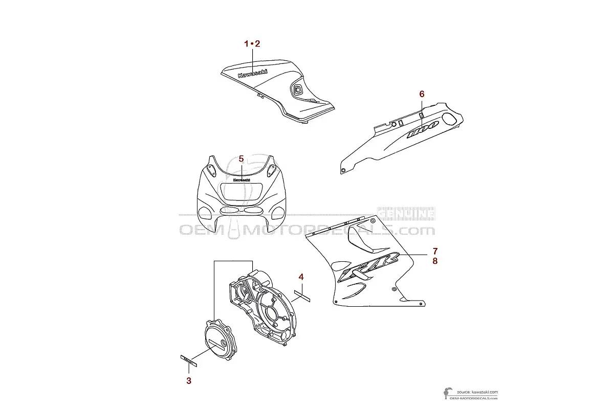 Adesivi per Kawasaki ZZR1100 1996 - Rosso • Kawasaki Adesivi OEM