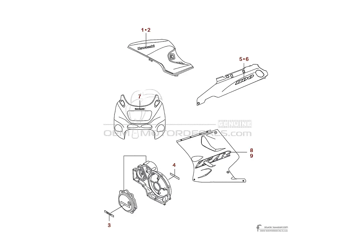 Decals for Kawasaki ZZR1100 1999 - Red • Kawasaki OEM Decals