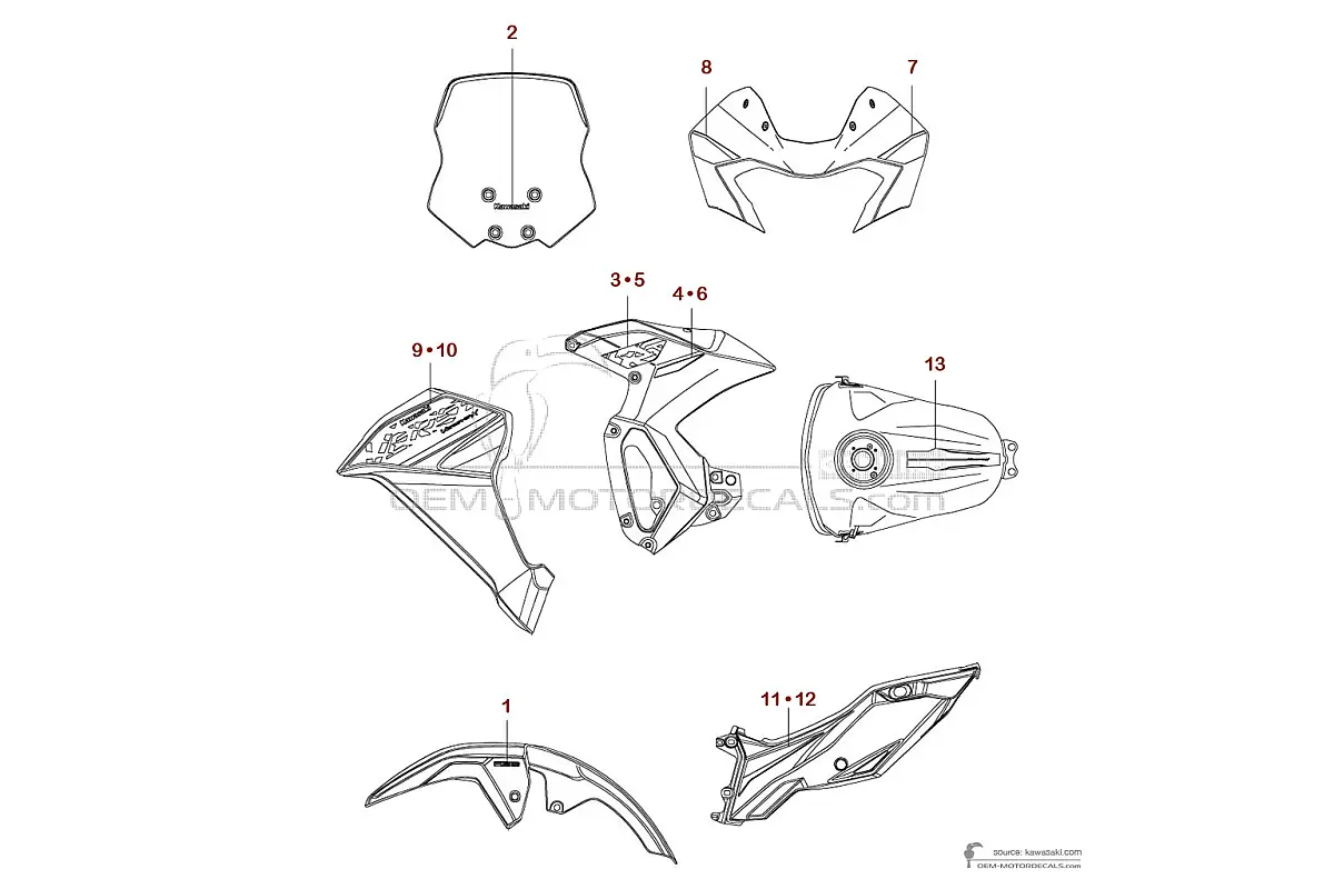 Stickers voor Kawasaki KLE300 VERSYSX 2023 - Grijs • Kawasaki OEM Stickers