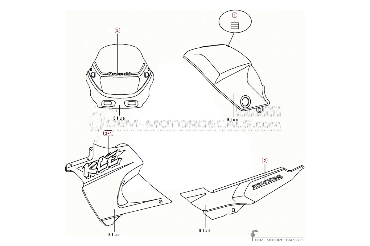 Stickers voor Kawasaki KLE 500 1992 • Kawasaki OEM Stickers