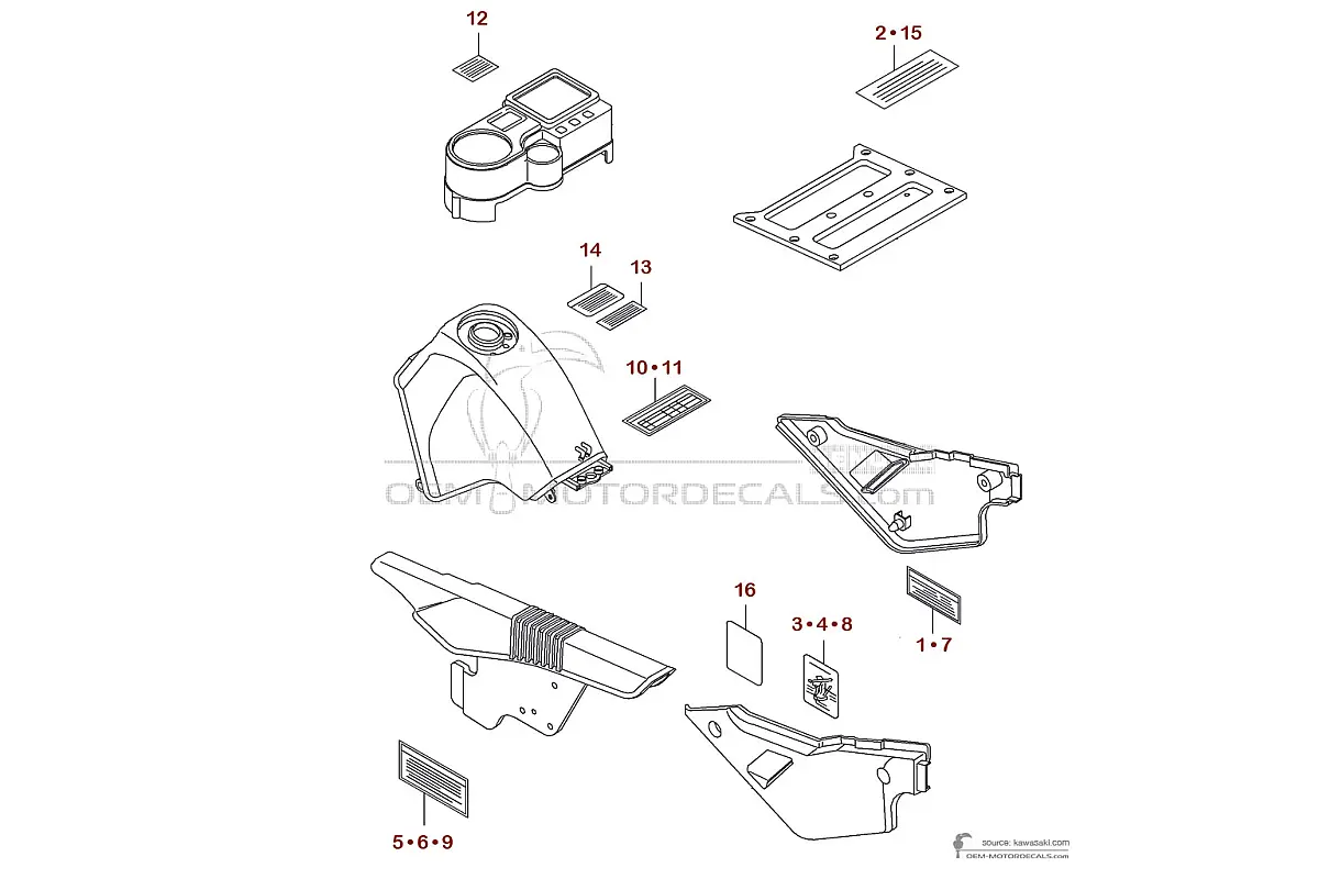 Stickers voor Kawasaki KLR650 1996 - Voorzichtigheid labels • Kawasaki OEM Stickers