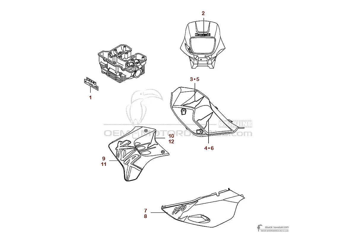 Naklejki do Kawasaki KLR650 1998 - Czerwony • Kawasaki Naklejki OEM