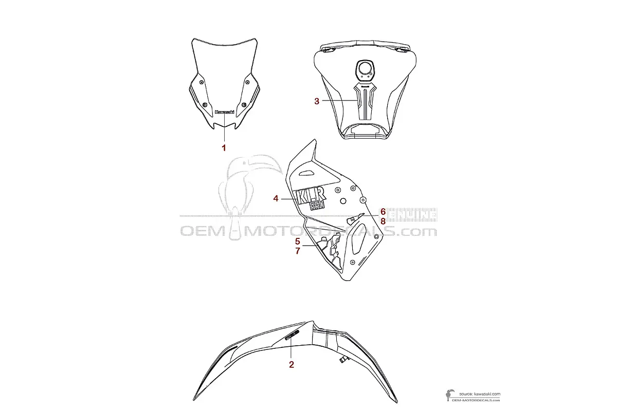 Stickers voor Kawasaki KLR650 2025 - Wit • Kawasaki OEM Stickers