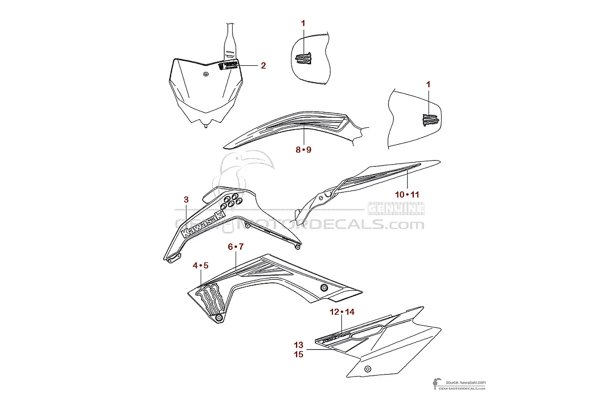 Decals for Kawasaki KLX140 2009 - Black • Kawasaki OEM Decals