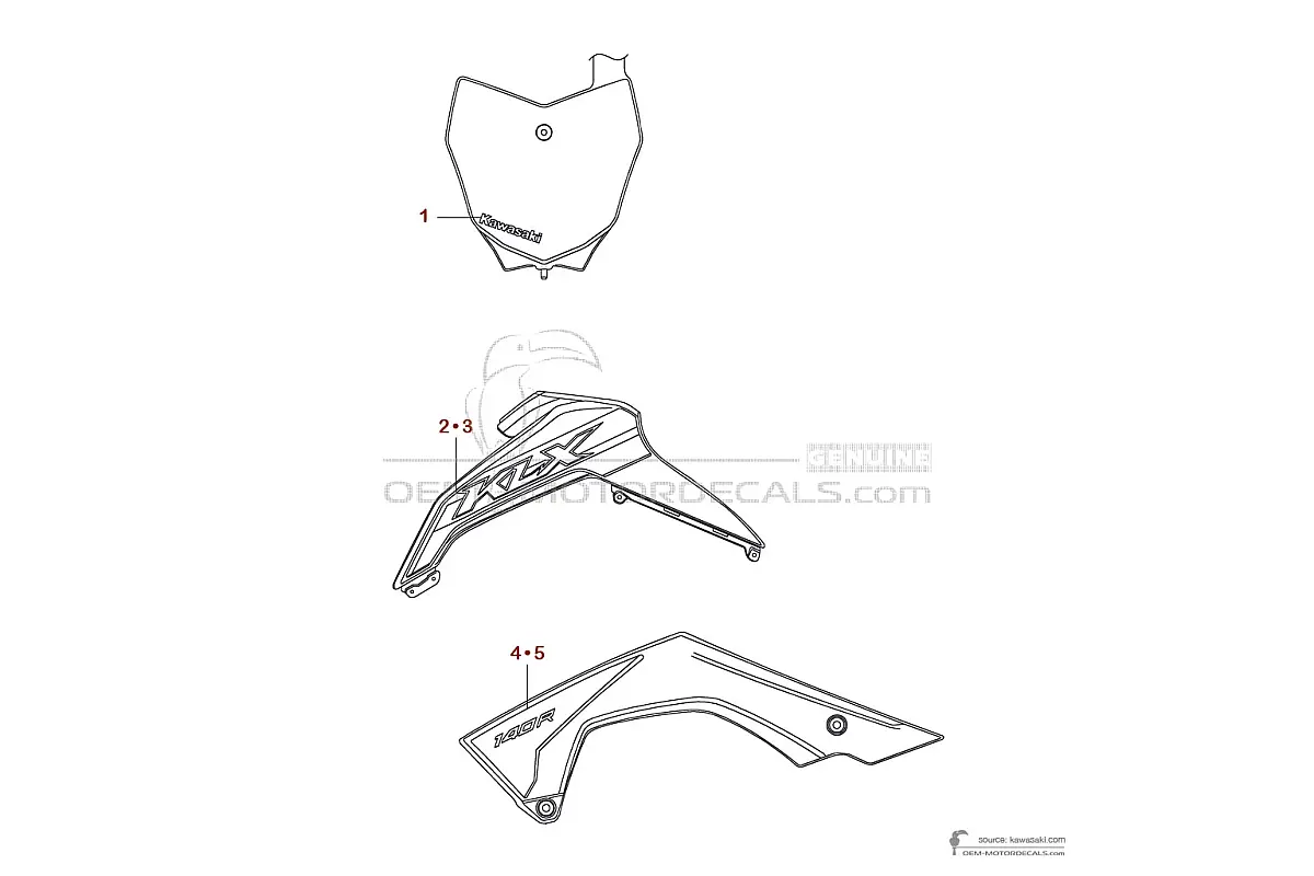 Autocollants pour Kawasaki KLX140R 2025 - Gris • Kawasaki Autocollants OEM