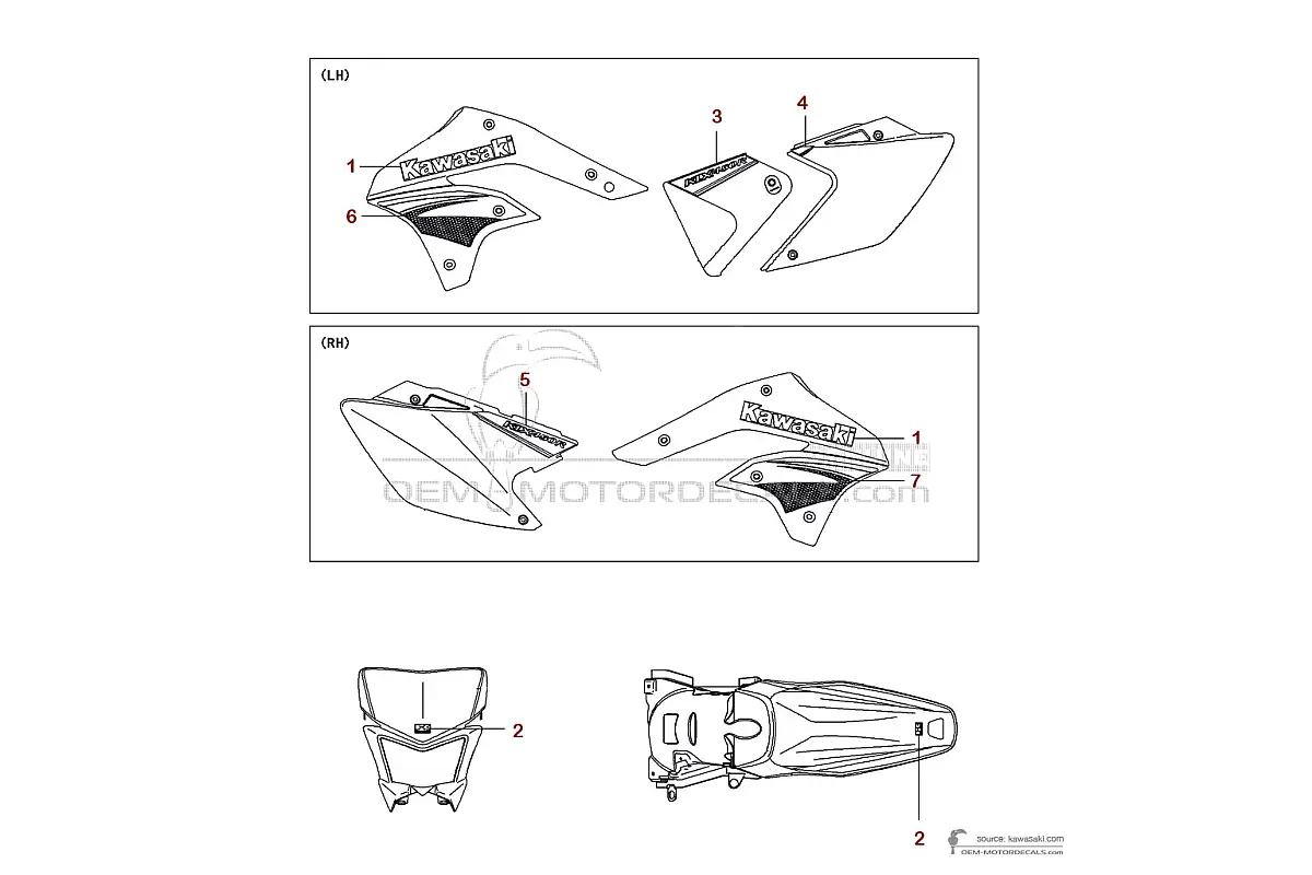Autocollants pour Kawasaki KLX450R 2008 - Vert • Kawasaki Autocollants OEM