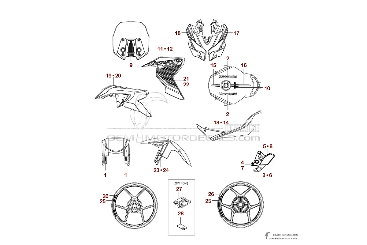 Autocollants pour Kawasaki KLE1000SE VERSYS 2024 - Gris • Kawasaki Autocollants OEM