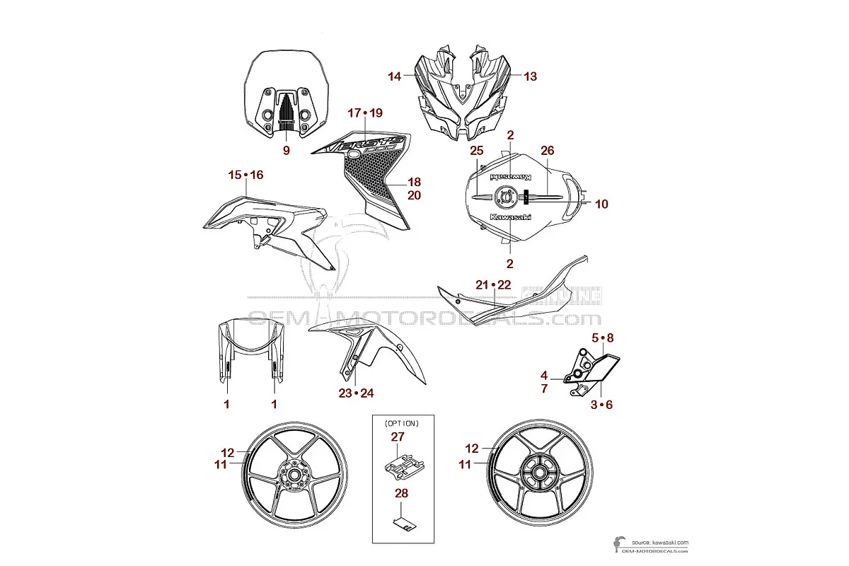 Pegatinas para Kawasaki KLZ1000S VERSYS 2024 - Negro • Kawasaki Pegatinas OEM