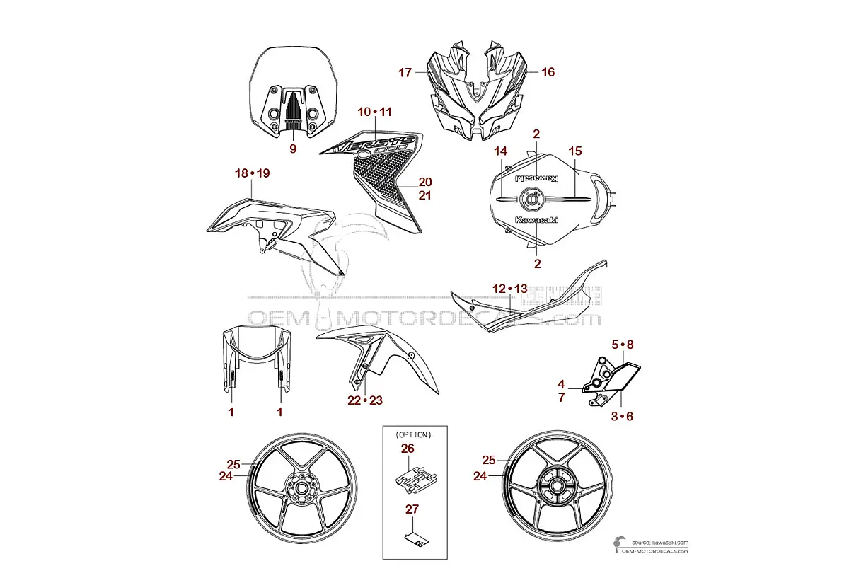 Adesivi per Kawasaki KLZ1000S VERSYS 2024 - Grigio scuro • Kawasaki Adesivi OEM