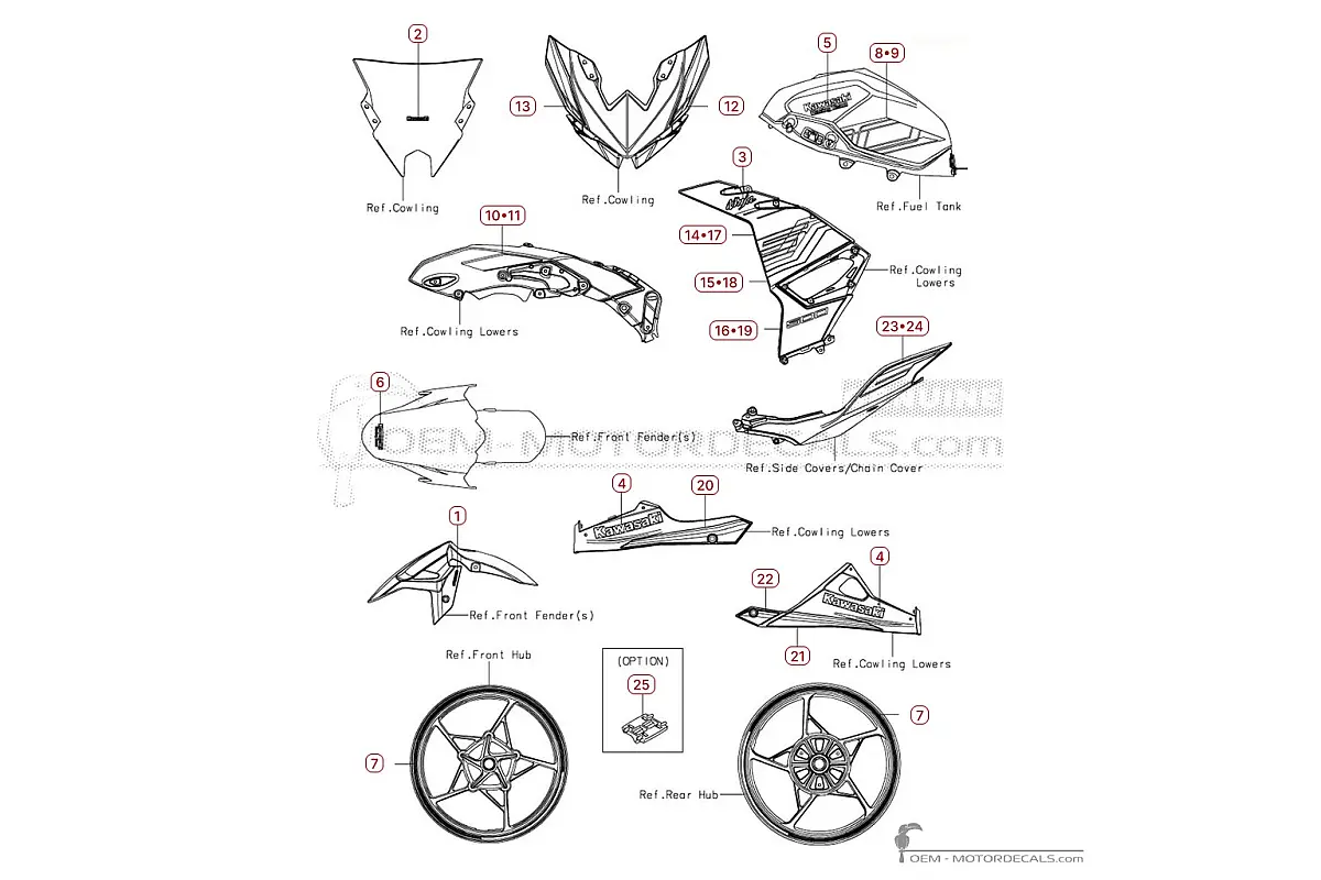 Pegatinas para Kawasaki NINJA 500 I EX500 SE  2024 • Kawasaki Pegatinas OEM
