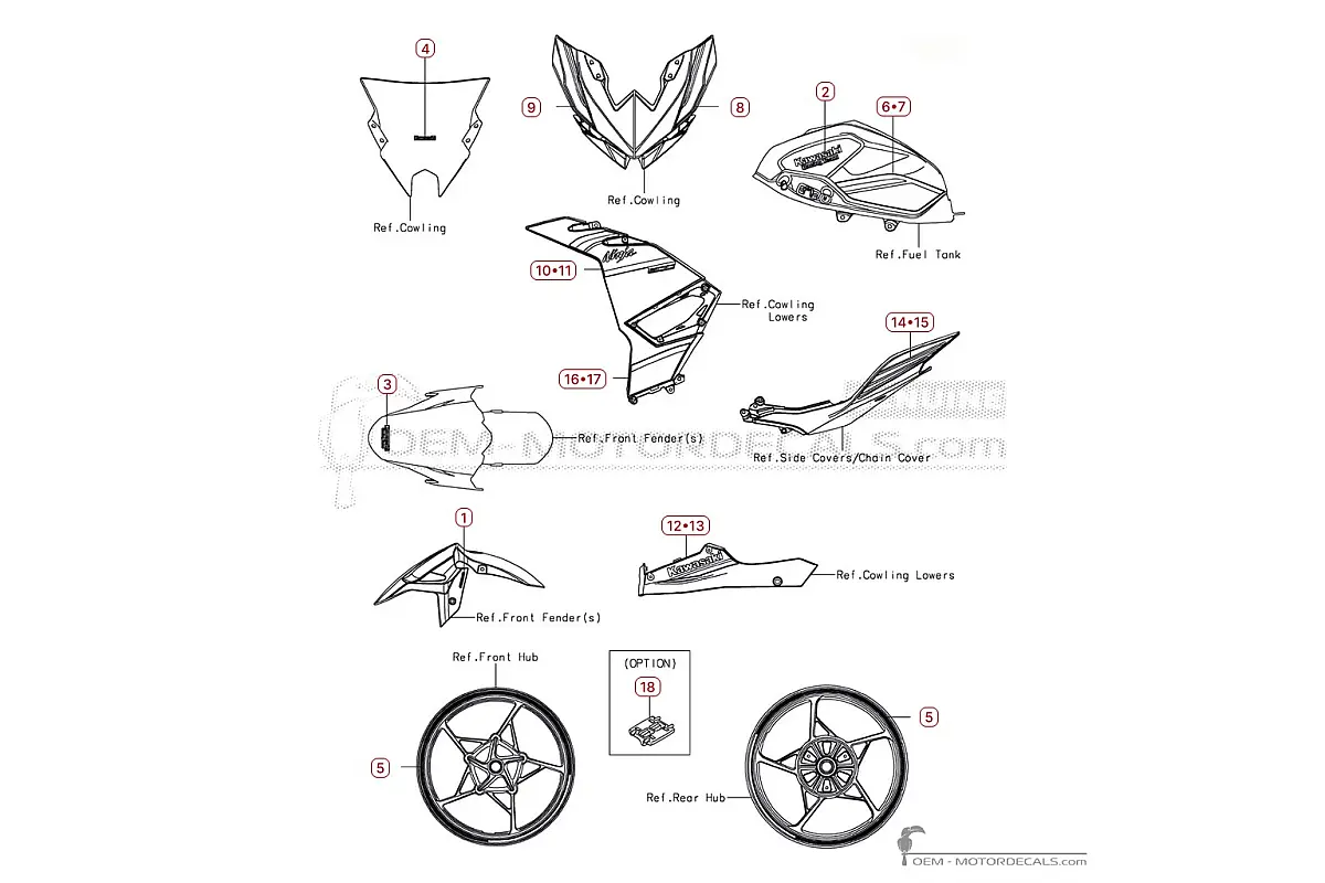 Stickers voor Kawasaki NINJA 500 I EX500 SE 2025 • Kawasaki OEM Stickers
