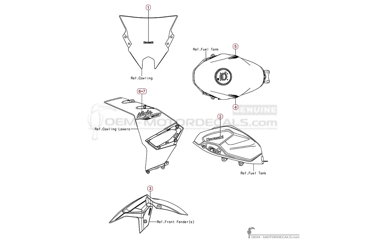Decals for Kawasaki NINJA 500 I EX500 2025 • Kawasaki OEM Decals