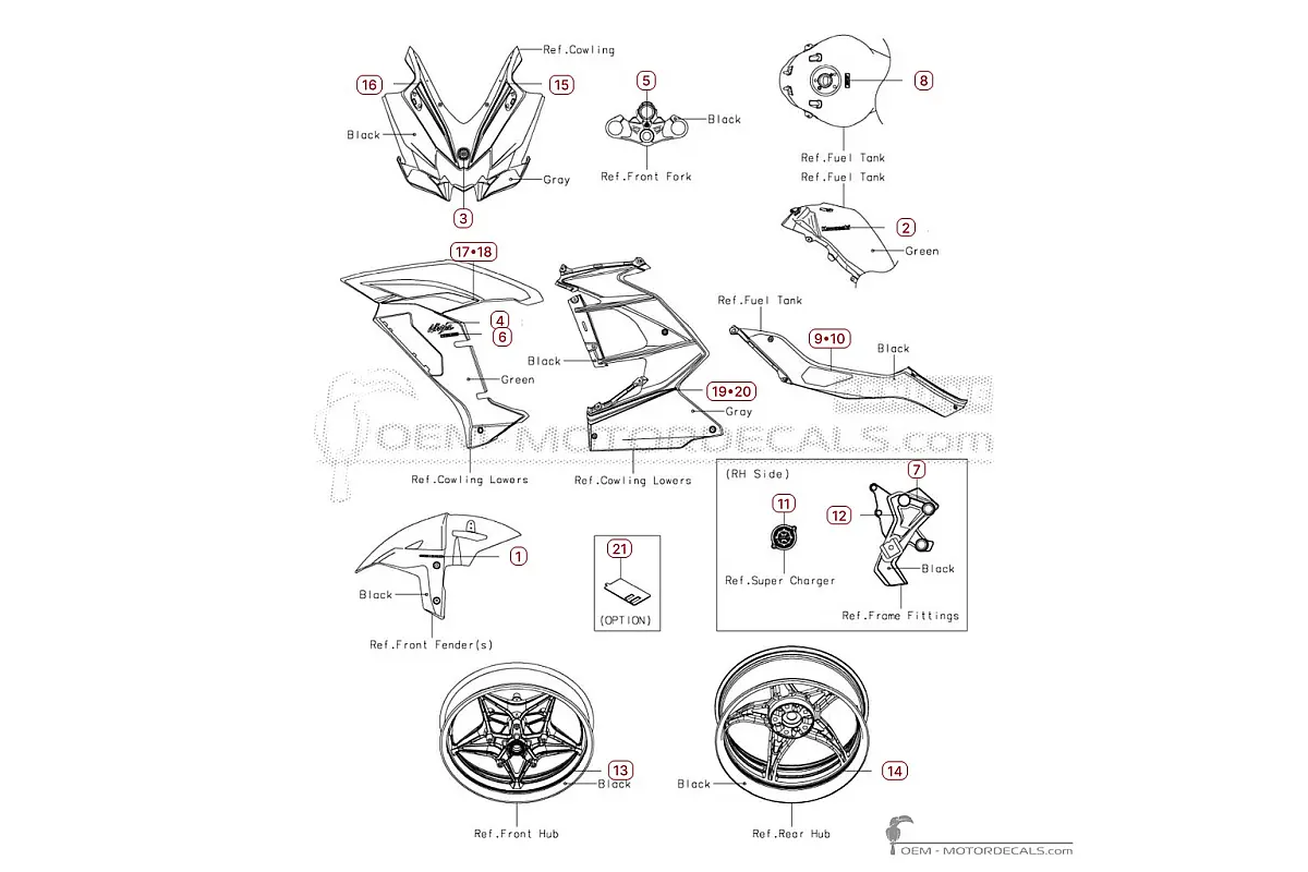 Pegatinas para Kawasaki NINJA H2 | ZX1000 SX SE + 2020 • Kawasaki Pegatinas OEM