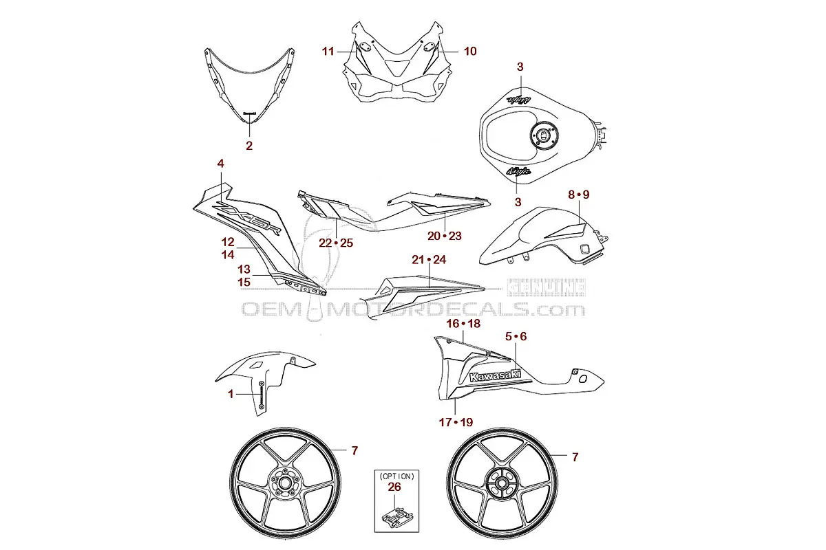 Naklejki do Kawasaki NINJA ZX-6R 2025 - Czarny • Kawasaki Naklejki OEM