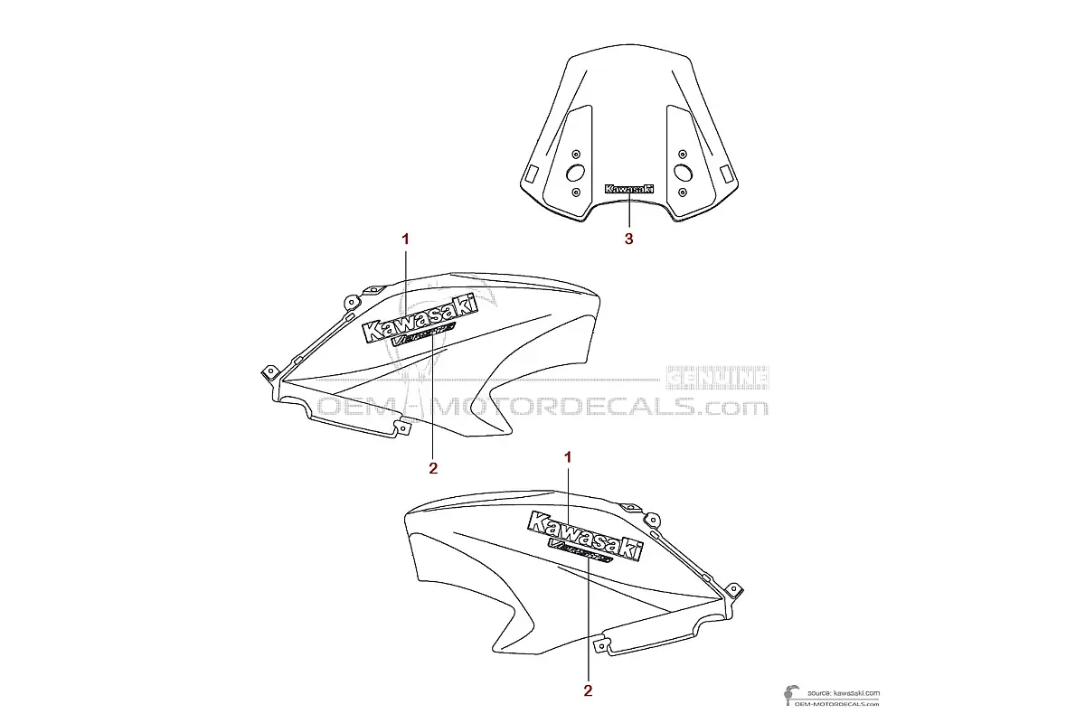 Autocollants pour Kawasaki KLE650 VERSYS 2015 - Blanc • Kawasaki Autocollants OEM