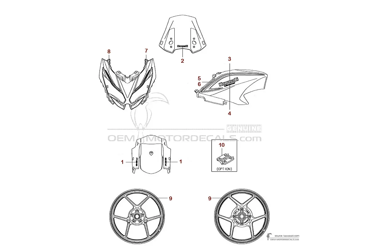 Autocollants pour Kawasaki KLE650 VERSYS 2017 - Noir • Kawasaki Autocollants OEM